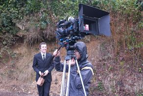 Chris Robinson (Bob) on the set of The Machine