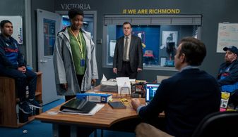 Brendan Hunt, Jason Sudeikis, Jeremy Swift, Sarah Niles, and Nick Mohammed in Ted Lasso (2020)