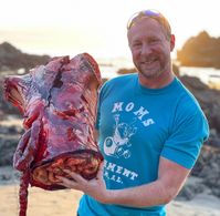 Levi J. Anderson with body prop on set of 