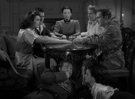 Binnie Barnes, Bud Abbott, Lynn Baggett, Lou Costello, Marjorie Reynolds, John Shelton, and Gale Sondergaard in The Time