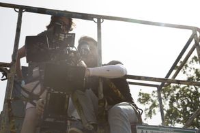 Ben Foster and Mike Simpson on the set of Time Trap.