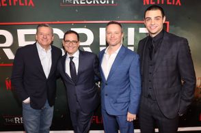 (L-R): Ted Sarandos, Adam Ciralsky, Alexi Hawley, and Noah Centineo