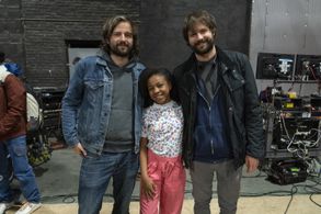 Matt Duffer, Ross Duffer, and Priah Ferguson in Stranger Things (2016)