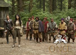 Michael Coleman as Happy, Lee Arenberg as Grumpy, Gabe Khouth as Sneezy, and Faustino Di Bauda as Sleepy, David-Paul Gro