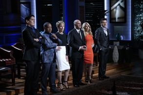 Mark Cuban, Daymond John, Barbara Corcoran, Robert Herjavec, Kevin O'Leary, and Lori Greiner in Shark Tank (2009)