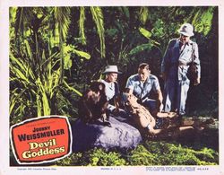 Abel Fernandez, Selmer Jackson, Angela Stevens, and Johnny Weissmuller in Devil Goddess (1955)