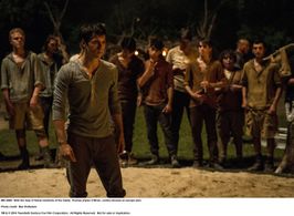 Alexander Flores, Dylan O'Brien, Joe Adler, and Blake Cooper in The Maze Runner (2014)