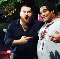 BTS photo or Actors Brandon Krum and David Perry on the film Moonrocks.