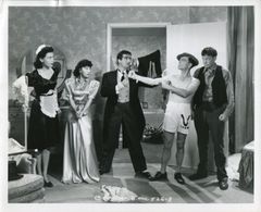 Buster Keaton, Elsie Ames, Dorothy Appleby, Monte Collins, and Eddie Laughton in She's Oil Mine (1941)