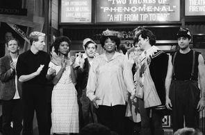 Robert Downey Jr., Anthony Michael Hall, Jon Lovitz, Oprah Winfrey, Dennis Miller, Terry Sweeney, and Danitra Vance at a