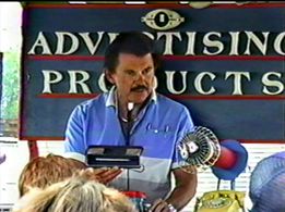 A man advertising the new and unusual Magic Writer Pen at Collinsville Trade Day.