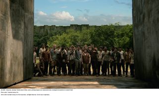 Thomas Brodie-Sangster, Will Poulter, Dylan O'Brien, Ki Hong Lee, and Blake Cooper in The Maze Runner (2014)
