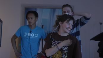 Emily Giannozio on the set of Out of Sight