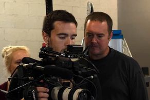 Director Brandon Rhiness with DP Sam Reid on the Dumbbells set