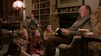 Peter Banks, Anton Rodgers, Sam MacLintock, Matthew Henderson, and Chloe White in C.S. Lewis: Beyond Narnia (2005)