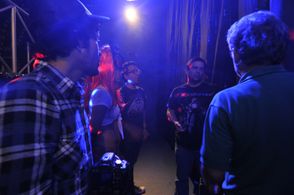 Still of cameraman Omar Quezada, actrees Jazmín Pinedo, art director Tito Icochea, director and screenwriter Sandro Vent