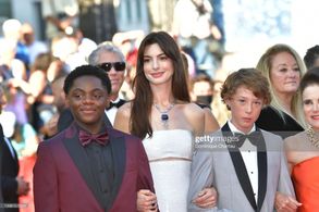 CANNES, FRANCE - MAY 19: Jaylin Webb, Anne Hathaway and Michael Banks Repeta attends the screening of 