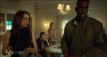 Natascha Girgis, Melanie Scrofano, and Shamier Anderson in Wynonna Earp (2016)