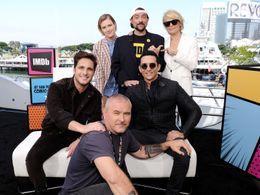 Linda Hamilton, Kevin Smith, Diego Boneta, Tim Miller, Gabriel Luna, and Mackenzie Davis at an event for IMDb at San Die