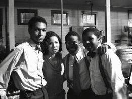 Robert X. Golphin, Jurnee Smollett, Jermaine Williams and Denzel Whitaker on set of 