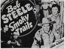 Jean Carmen, Bruce Dane, Bob Steele, Bob Terry, and Frank Wayne in Smoky Trails (1939)