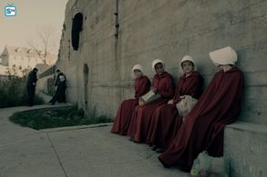 Elisabeth Moss, Alexis Bledel, Jenessa Grant, and Bahia Watson in The Handmaid's Tale (2017)