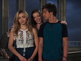 Miranda May, Peyton List, and Kevin Quinn in Bunk'd (2015)