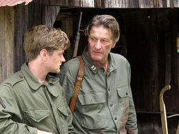 Cody Kasch as Private Lewis and Brett Cullen as Captain Beckett in the World War II film The Last Rescue.