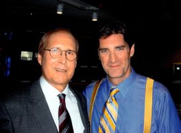 Patrick Boll and Chevy Chase on the set of Law and Order