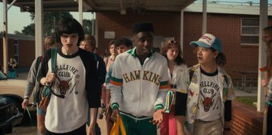 Caleb McLaughlin, Finn Wolfhard, and Gaten Matarazzo in Stranger Things: Chapter One: The Hellfire Club (2022)