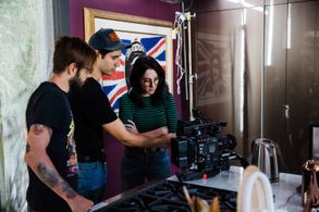 BTS Kelsey Gunn, Dominic López, and Tomm Jacobsen on set Assisting Navarro