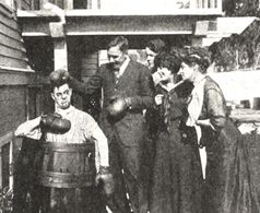 Alice Davenport, Mabel Normand, Mack Sennett, and Ford Sterling in The Mistaken Masher (1913)