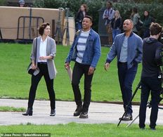 Mary Elizabeth Winstead, Victor Hugo and Will Smith on the set of Gemini Man