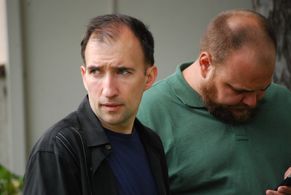 Sean Spence and Michael Villar on the set of 