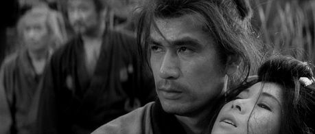 Kamatari Fujiwara, Miyuki Kuwano, Isamu Nagato, and Tetsurô Tanba in Three Outlaw Samurai (1964)