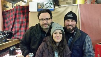 John Cassini Sara Garcia and myself on the set of True Fiction