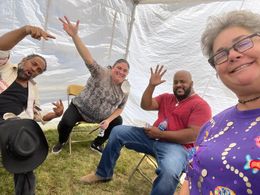 On the set of PokerFace with my fellow cast having a blast!