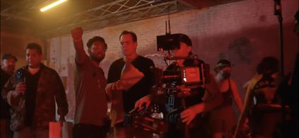 Director Rick Walker (center) with DP Rahul Chakraborty on the set of “The Squad”