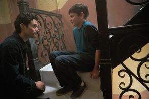 Still of Luca Padovan and Penn Badgley (YOU)