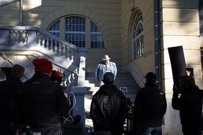 Alan Mehdizadeh on the set of The Pigeon Tunnel