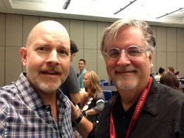 Mike Henry and Matt Groening backstage at Comicon 2017.