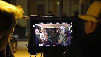 Oliver on set filming the Mini Cooper Commercial w/Director Bruce St. Clair.