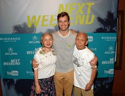(L-R) Documentary subject Noriko Shinohara, director Zachary Heinzerling, and documentary subject Ushio Shinohara attend