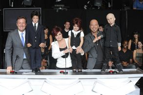 Howie Mandel, Piers Morgan, Sharon Osbourne, Brooklyn Rockett, and Kadan Rockett in America's Got Talent (2006)