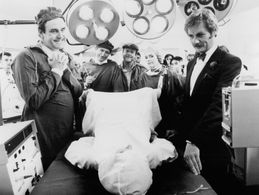 John Cleese, Graham Chapman, Eric Idle, Michael Palin, Judy Loe, Valerie Whittington, and Monty Python in The Meaning of