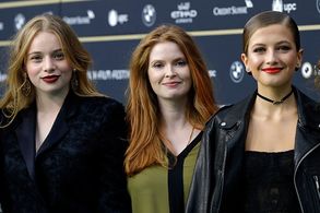 Lisa Brühlmann, Luna Wedler, and Zoë Pastelle Holthuizen at an event for Blue My Mind (2017)