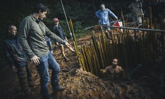 On set of Escape And Evasion with Josh McConville