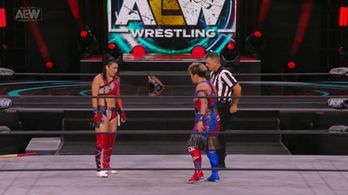 Paul Turner, Hikaru Shida, and Ryo Mizunami in All Elite Wrestling: Revolution (2021)