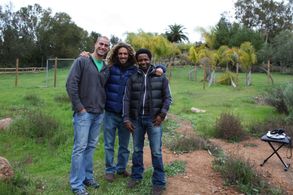 Producer Airrion Copeland and Director Ted Woods with pro surfer Rob Machado at his interview for White Wash.
