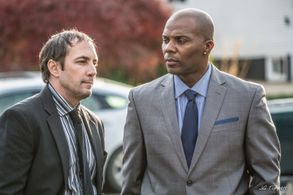 Richard Anderson and Ra Hanna on the set of Nowhere To Hide.